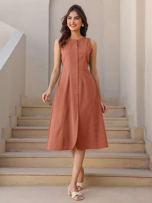 chinese dress ladies Buy A-line Navy Cotton Midi Dress Online in India – Ambraee main image 0