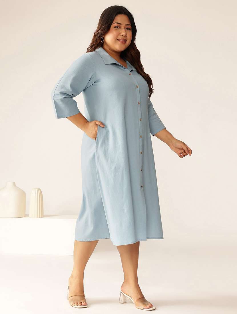women plus size solid collared a-line dress - 21913599 -  Standard Image - 2