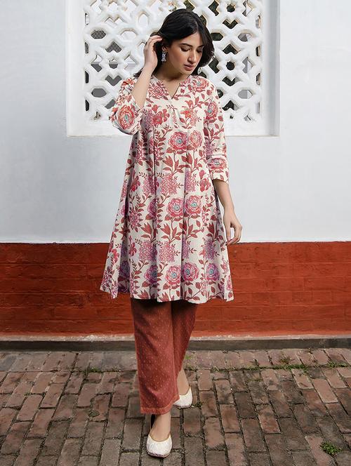 women floral printed mandrain neck flared kurta - 21913602 -  Standard Image - 0