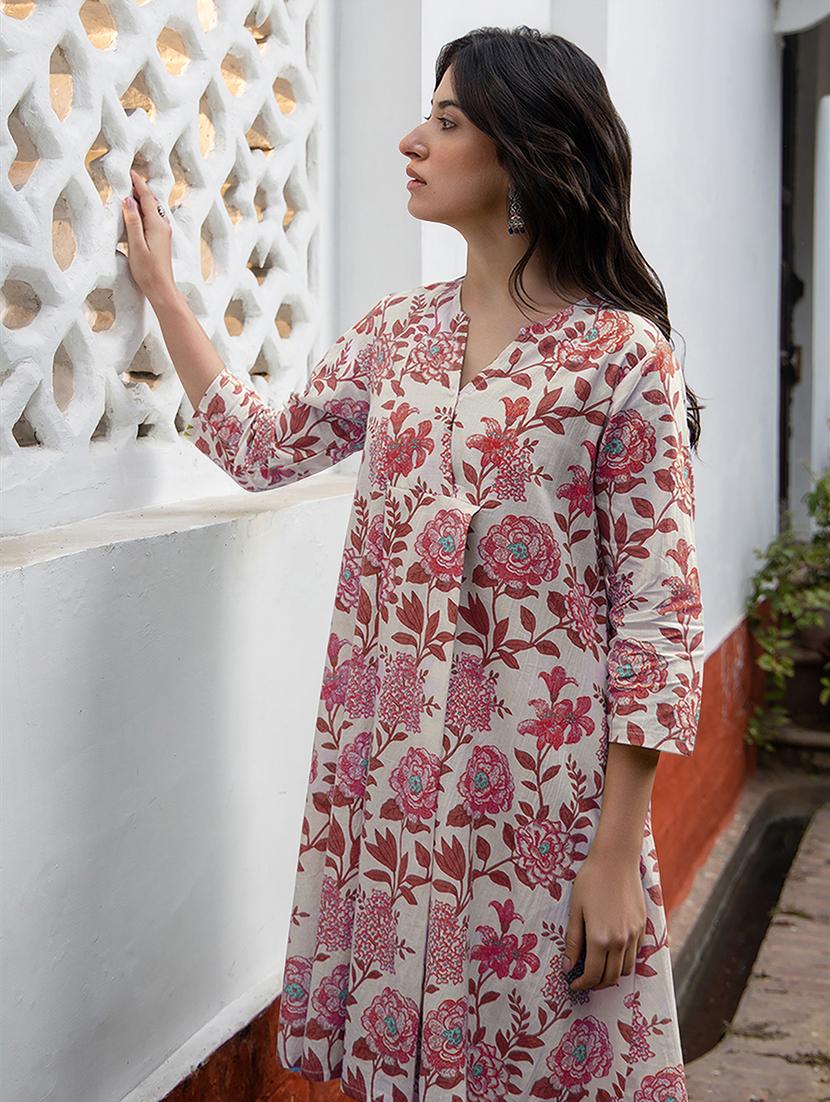 women floral printed mandrain neck flared kurta - 21913602 - Standard Image - 2