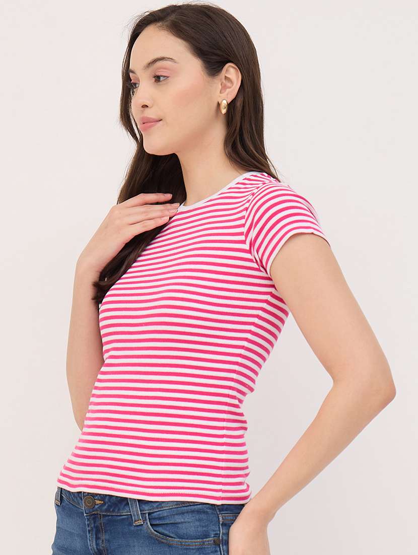 women striped round neck t-shirt