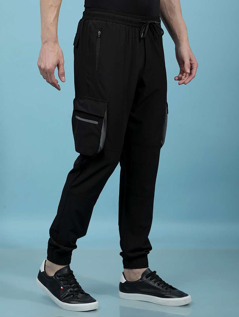 men black solid mid rise joggers cargo - 21914221 -  Standard Image - 2