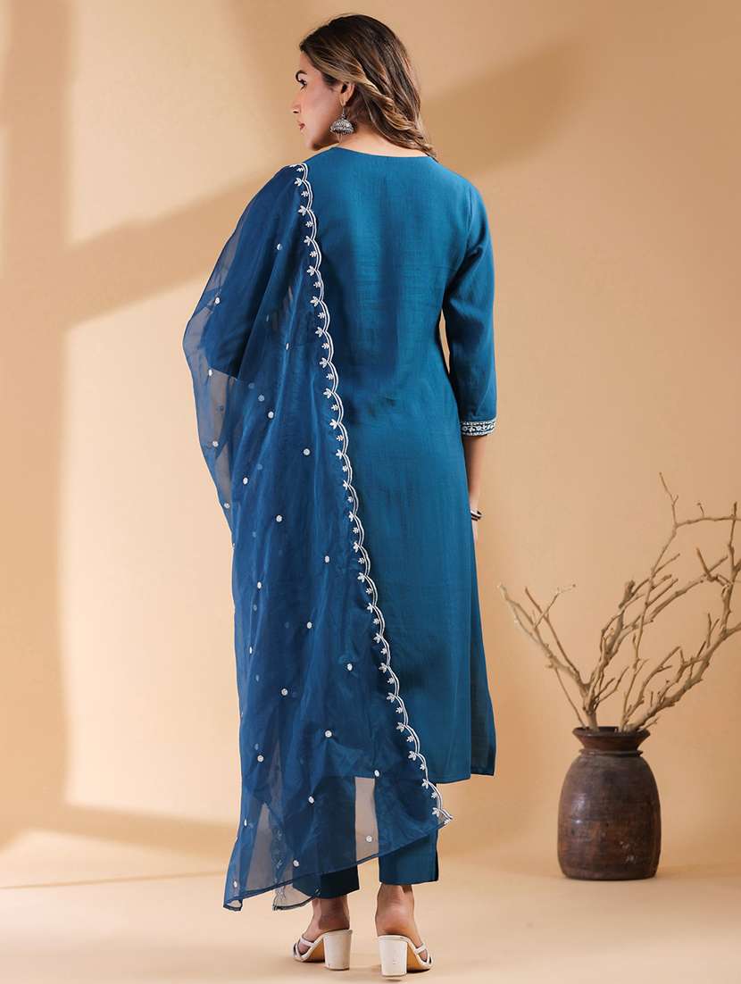 women three quarter sleeve kurta pant with dupatta set - 21914223 - Standard Image - 2