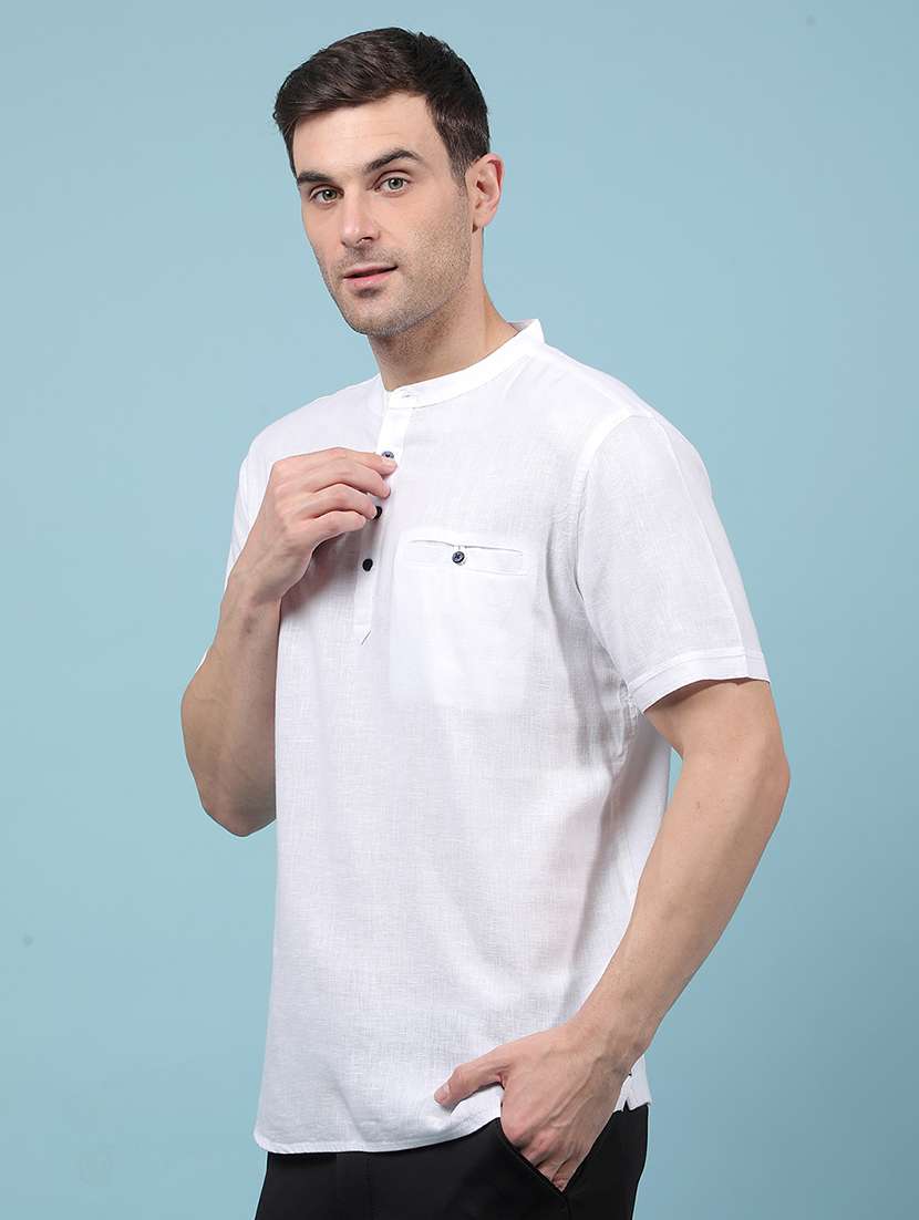 men solid mandarin neck short kurta - 21914229 -  Standard Image - 2