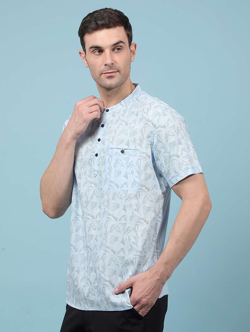men printed mandarin neck short kurta - 21914238 -  Standard Image - 2