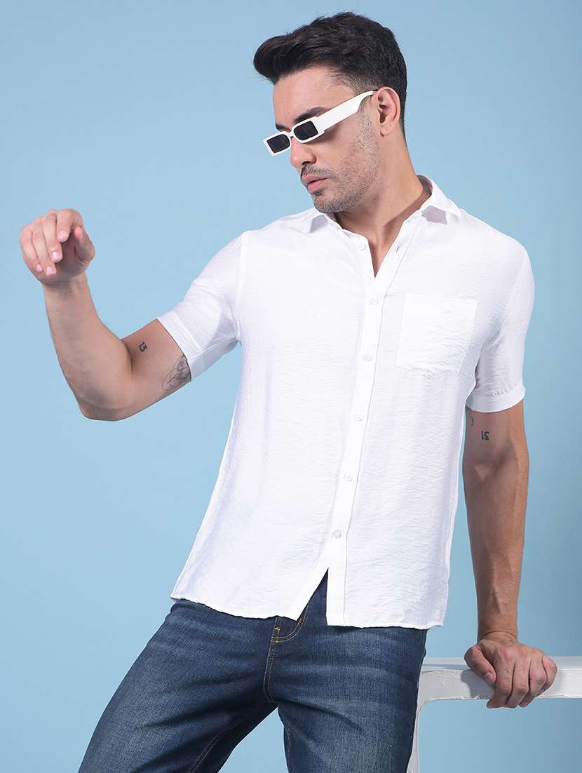 men solid short sleeve slim fit casual shirt