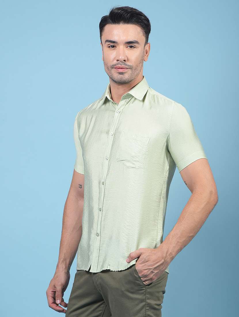 men solid short sleeve slim fit casual shirt - 21914249 -  Standard Image - 2