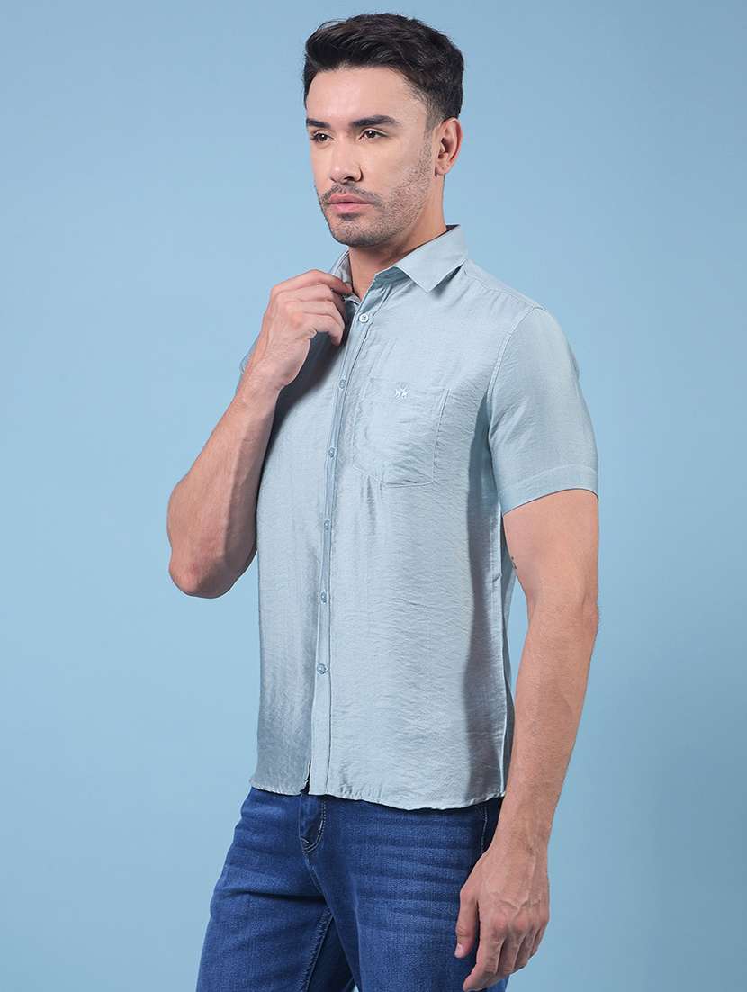 men solid short sleeve slim fit casual shirt - 21914250 -  Standard Image - 2