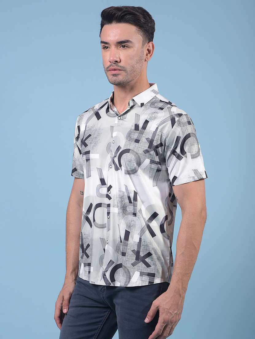 men printed short sleeve slim fit casual shirt - 21914271 -  Standard Image - 2