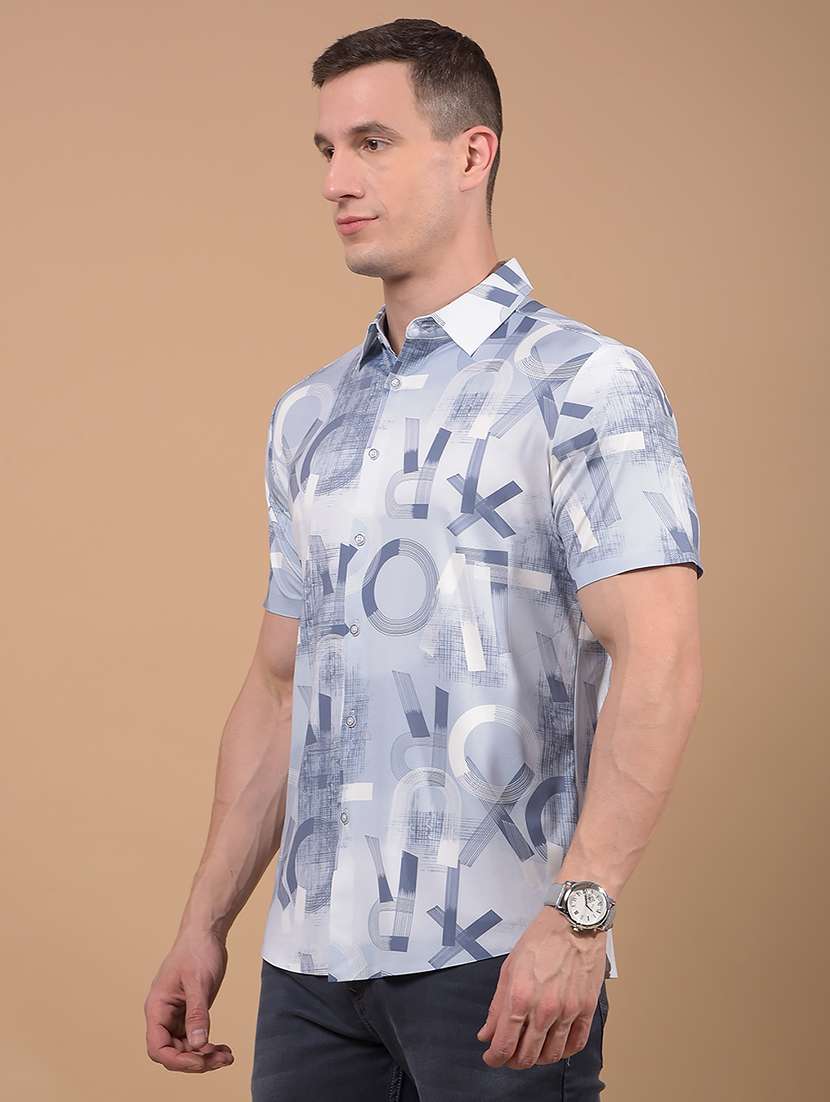 men printed short sleeve slim fit casual shirt - 21914272 -  Standard Image - 2