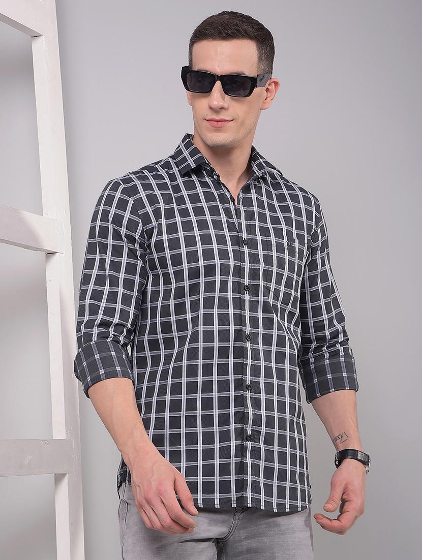 men checkered long sleeve slim fit casual shirt - 21914278 - Zoom Image - 0