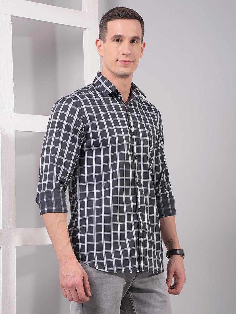 men checkered long sleeve slim fit casual shirt - 21914278 - Standard Image - 2