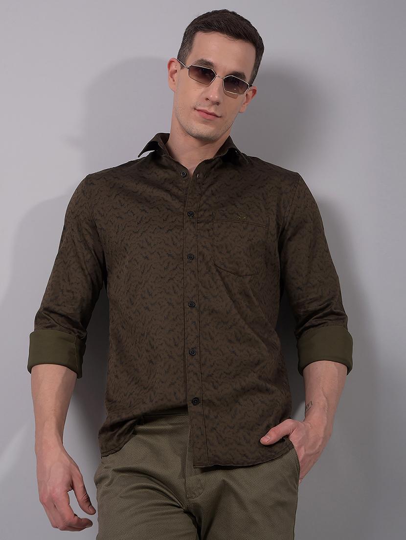 men printed long sleeve slim fit casual shirt