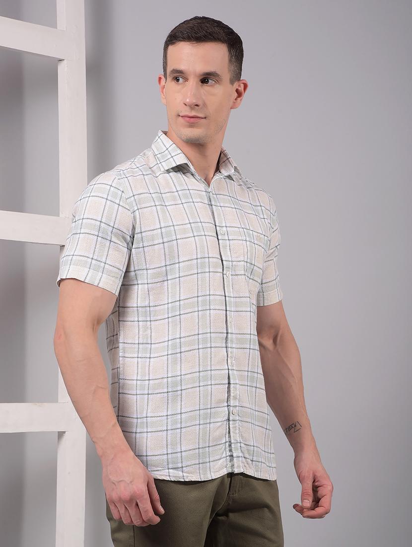 men checkered short sleeve slim fit casual shirt - 21914293 - Standard Image - 2