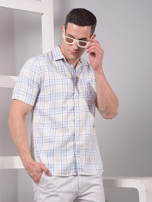 men checkered short sleeve slim fit casual shirt - 21914294 - Standard Image - 0
