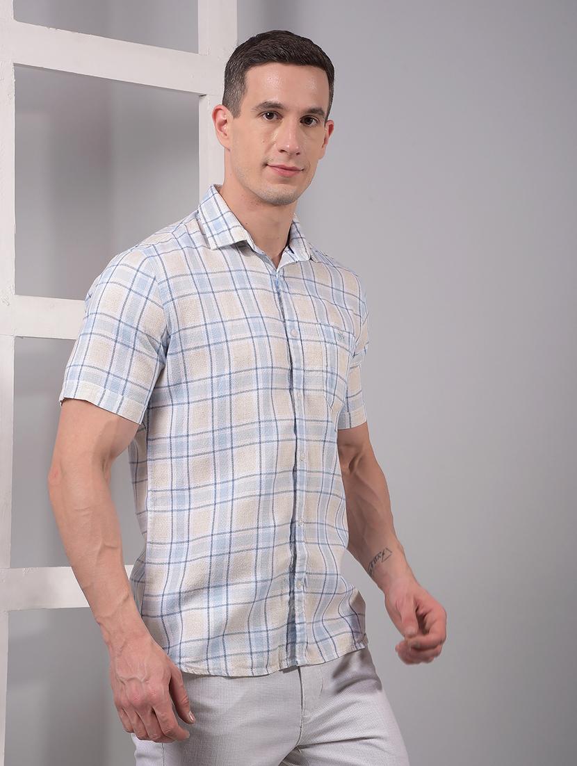 men checkered short sleeve slim fit casual shirt - 21914294 - Standard Image - 2