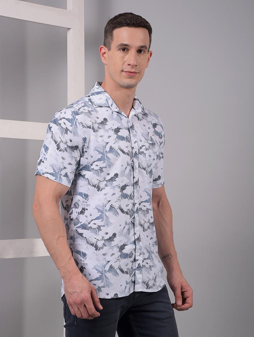 men printed short sleeve slim fit casual shirt - 21914301 - Standard Image - 2