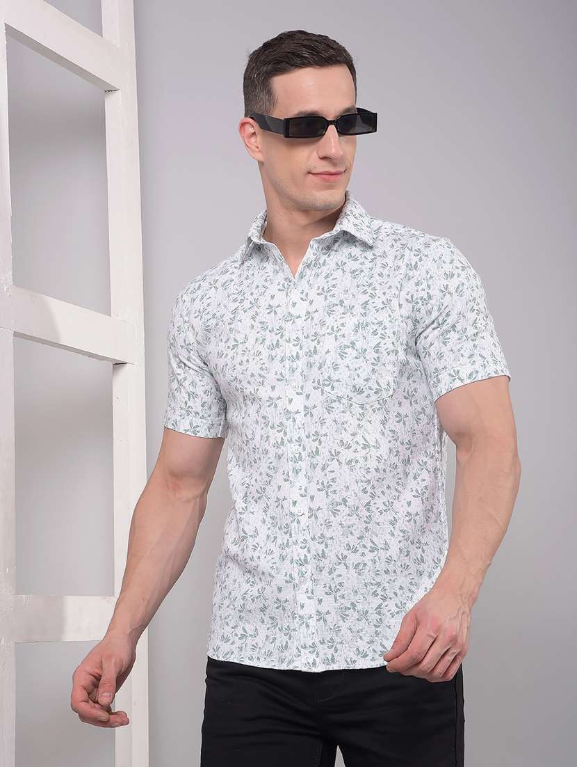 men floral printed short sleeve slim fit casual shirt