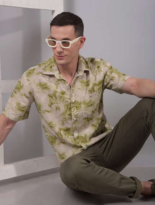 men printed short sleeve slim fit casual shirt - 21914304 -  Standard Image - 0