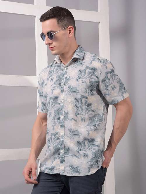 men printed short sleeve slim fit casual shirt - 21914305 -  Standard Image - 0