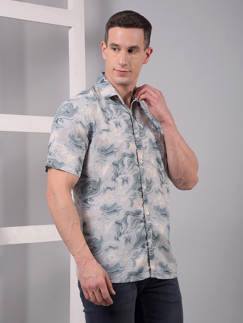 men printed short sleeve slim fit casual shirt - 21914305 - Standard Image - 2