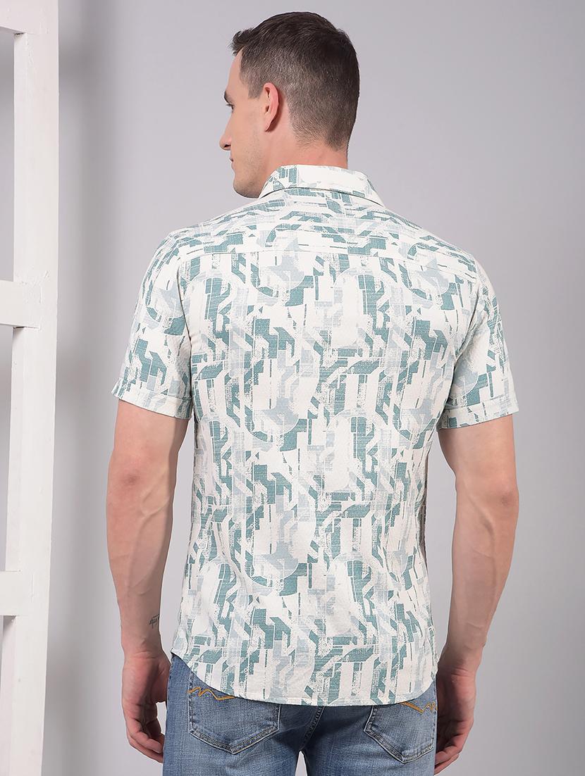 men printed short sleeve slim fit casual shirt - 21914307 - Standard Image - 2