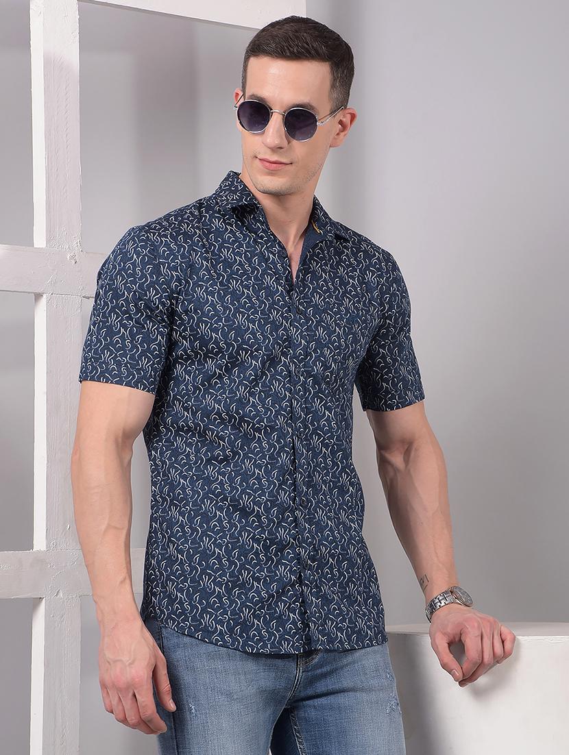 men printed short sleeve slim fit casual shirt - 21914309 - Zoom Image - 0