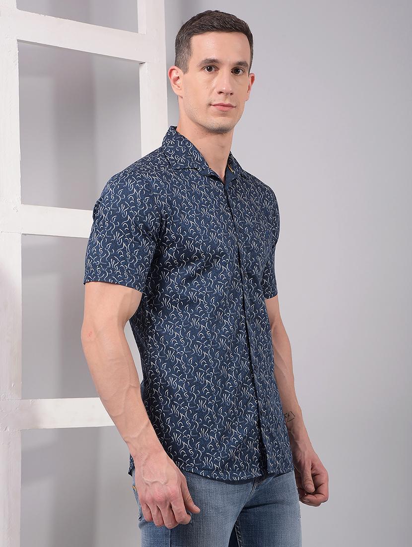 men printed short sleeve slim fit casual shirt - 21914309 - Standard Image - 2