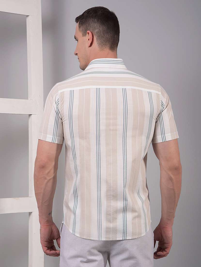 men striped short sleeve slim fit casual shirt - 21914313 - Standard Image - 2