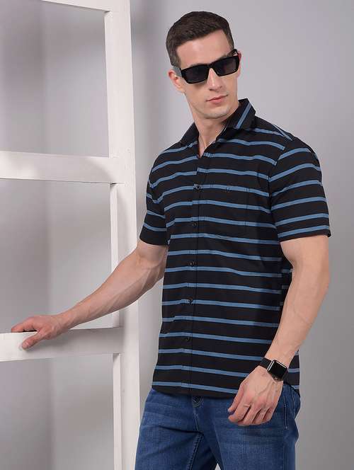 men striped short sleeve slim fit casual shirt - 21914316 - Standard Image - 0