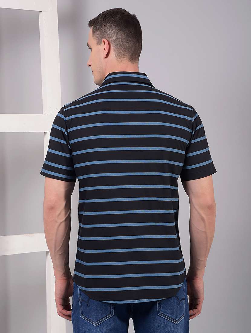 men striped short sleeve slim fit casual shirt - 21914316 - Standard Image - 2