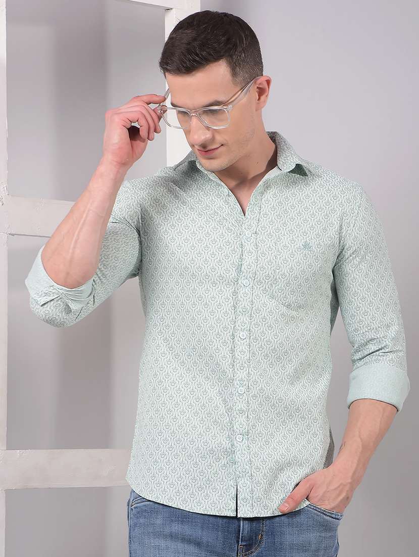 men printed long sleeve slim fit casual shirt