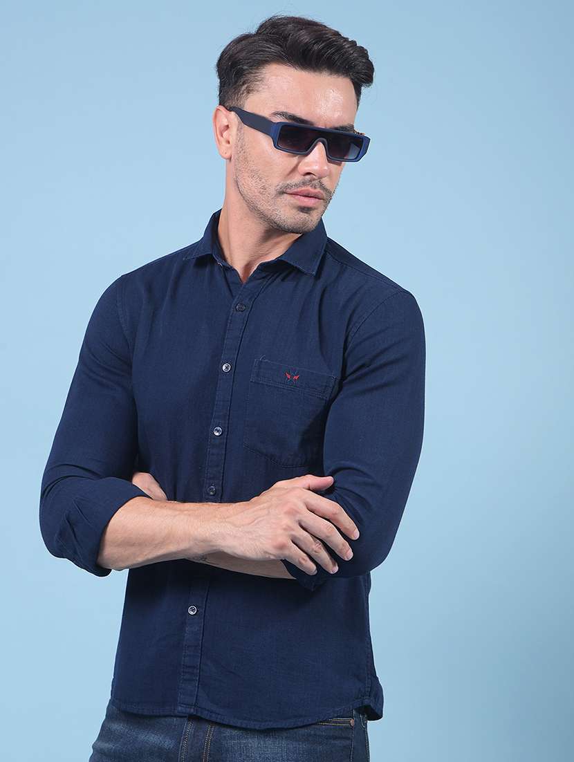 men solid long sleeve slim fit casual shirt