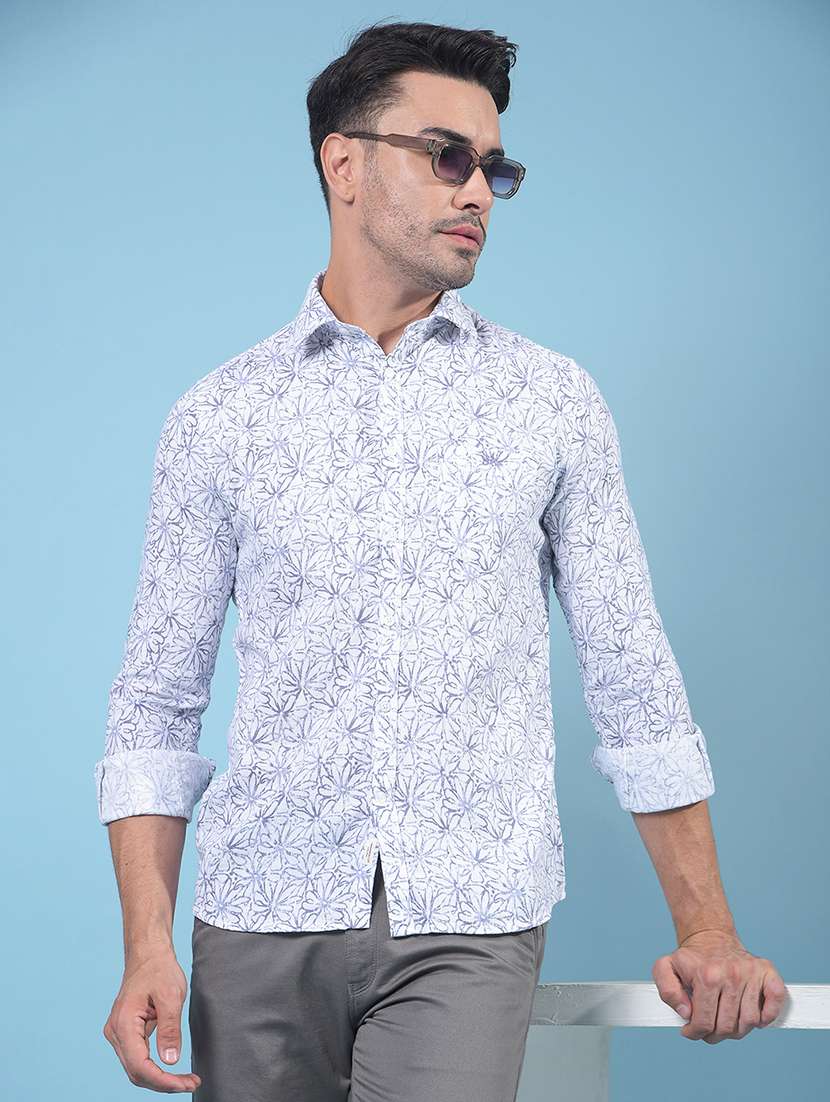 men floral long sleeve slim fit casual shirt