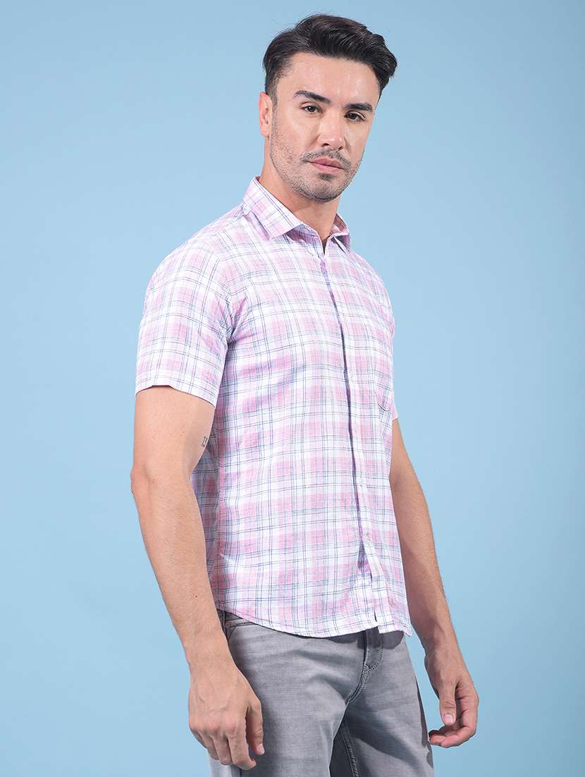 Men Checkered Short Sleeve Slim Fit Casual Shirt - 21914335 -  Standard Image - 2