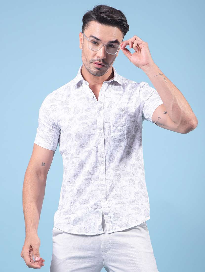 men printed short sleeve slim fit casual shirt