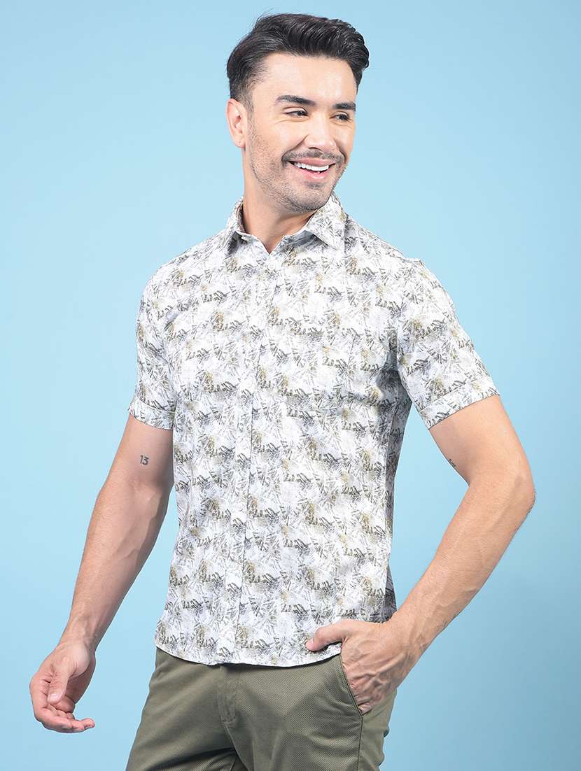 men printed short sleeve slim fit casual shirt - 21914338 -  Standard Image - 2