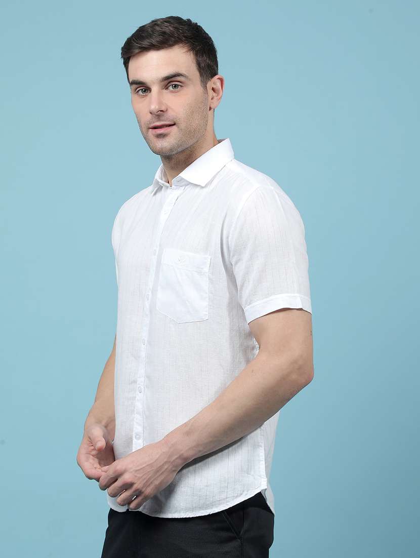 men striped short sleeve slim fit casual shirt - 21914344 -  Standard Image - 2