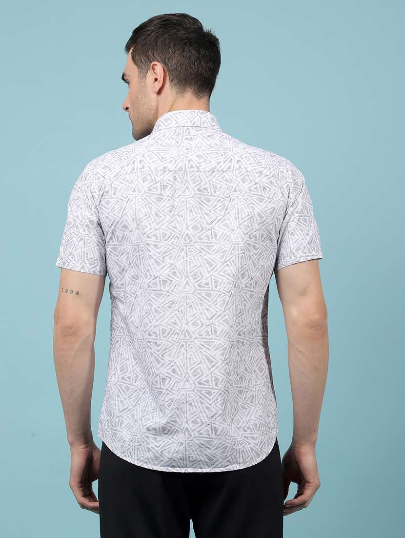 men printed short sleeve slim fit casual shirt - 21914346 -  Standard Image - 2