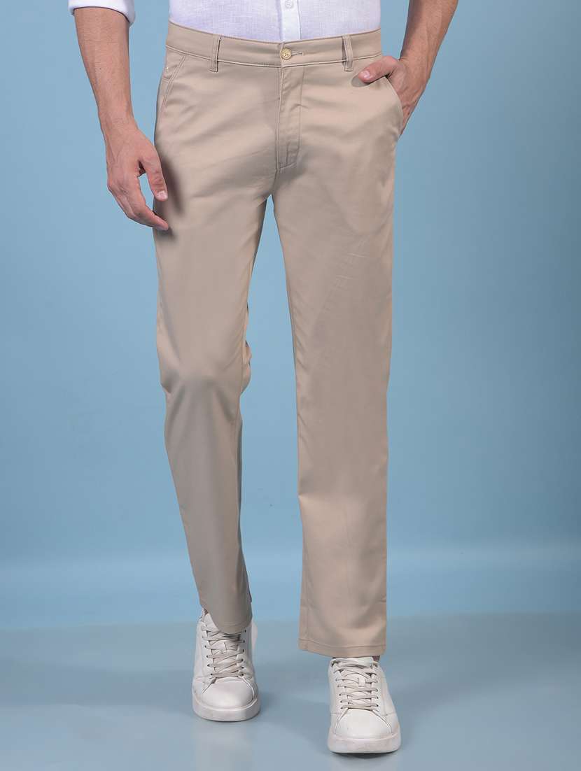 men solid mid rise flat front casual chinos 