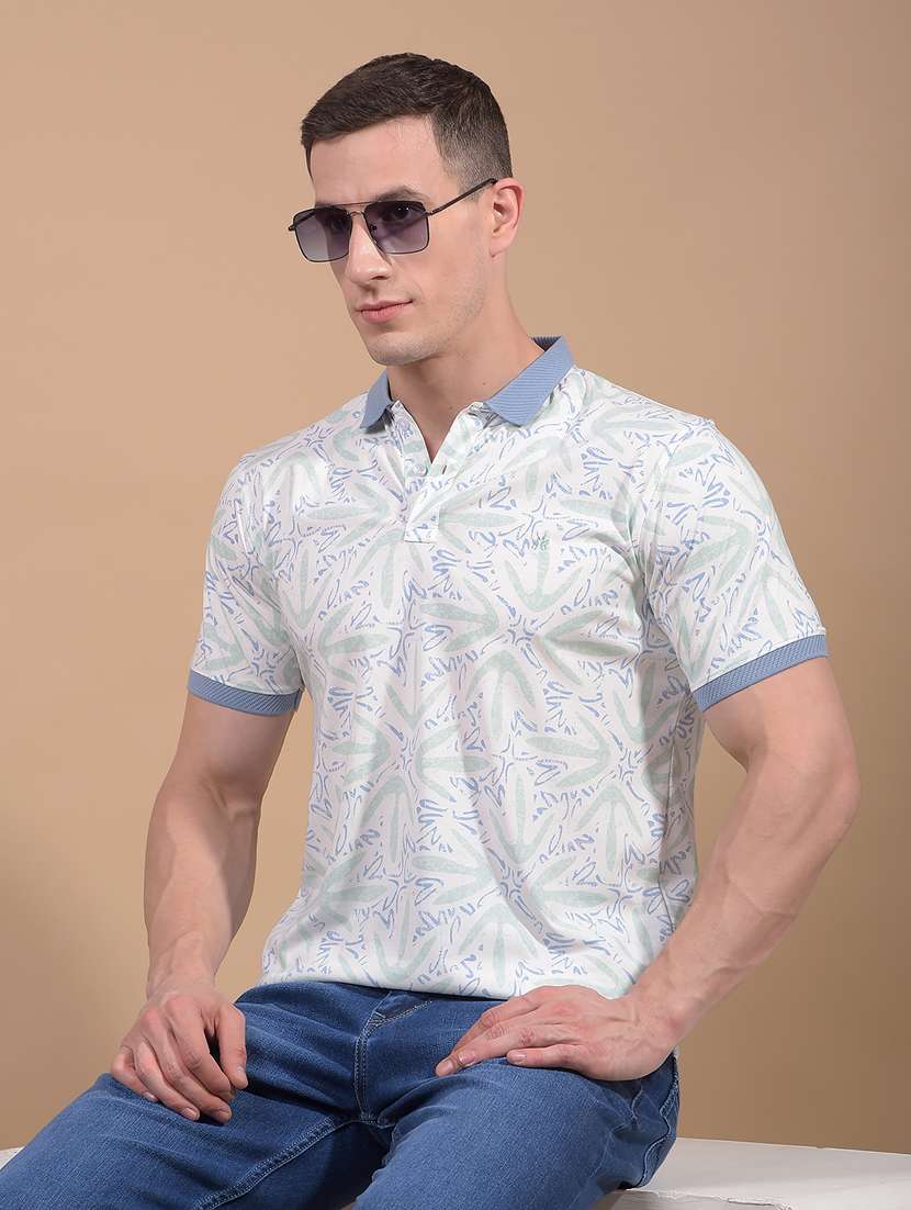 men printed short sleeve slim fit polo t-shirt
