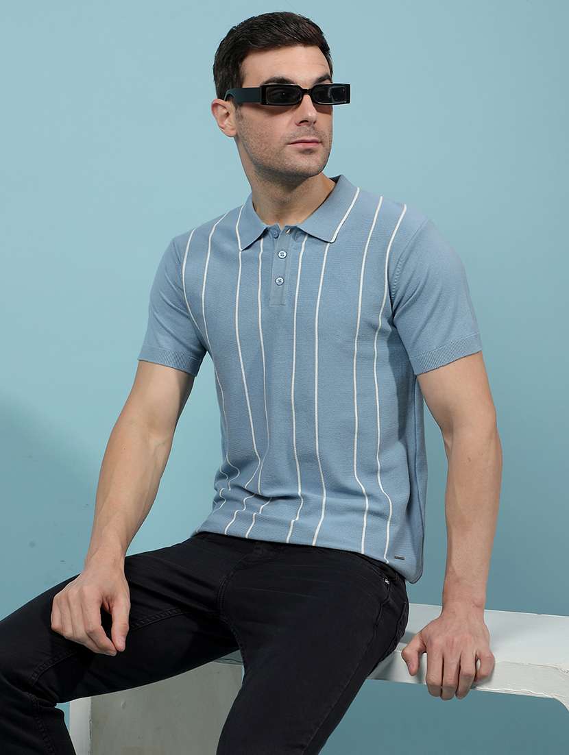 men striped short sleeve slim fit polo t-shirt