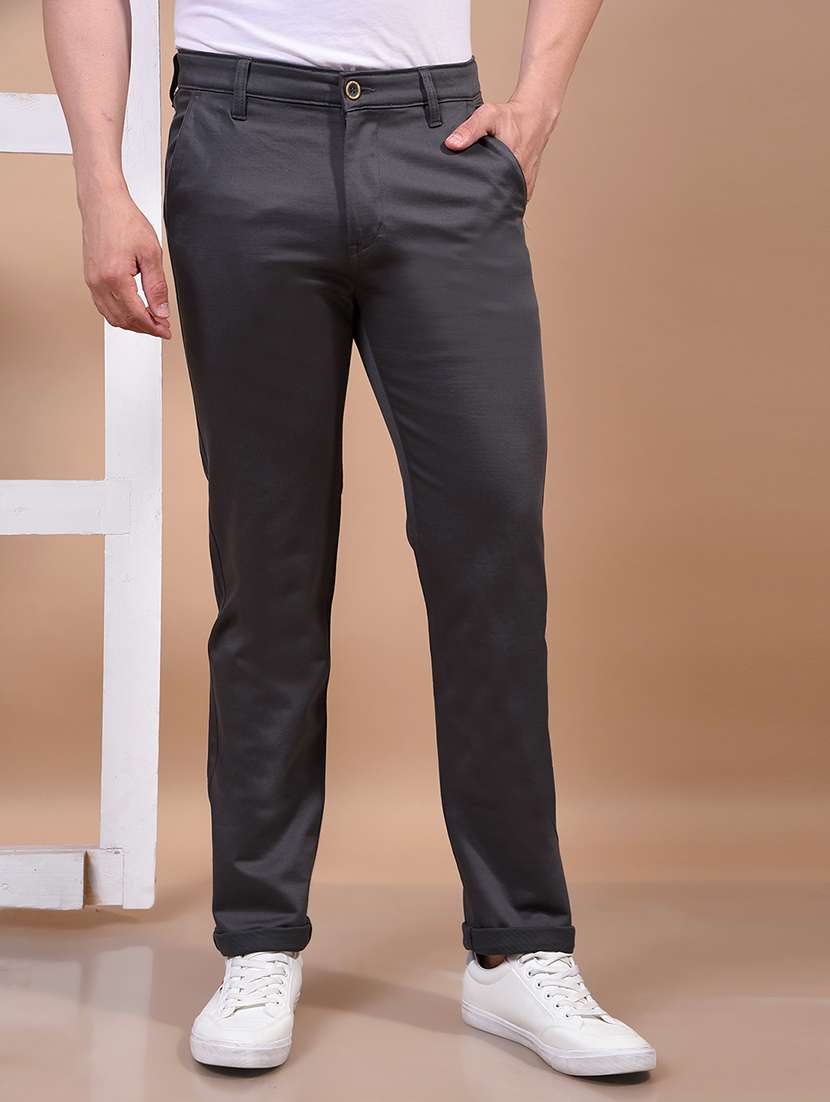 men solid mid rise chinos  