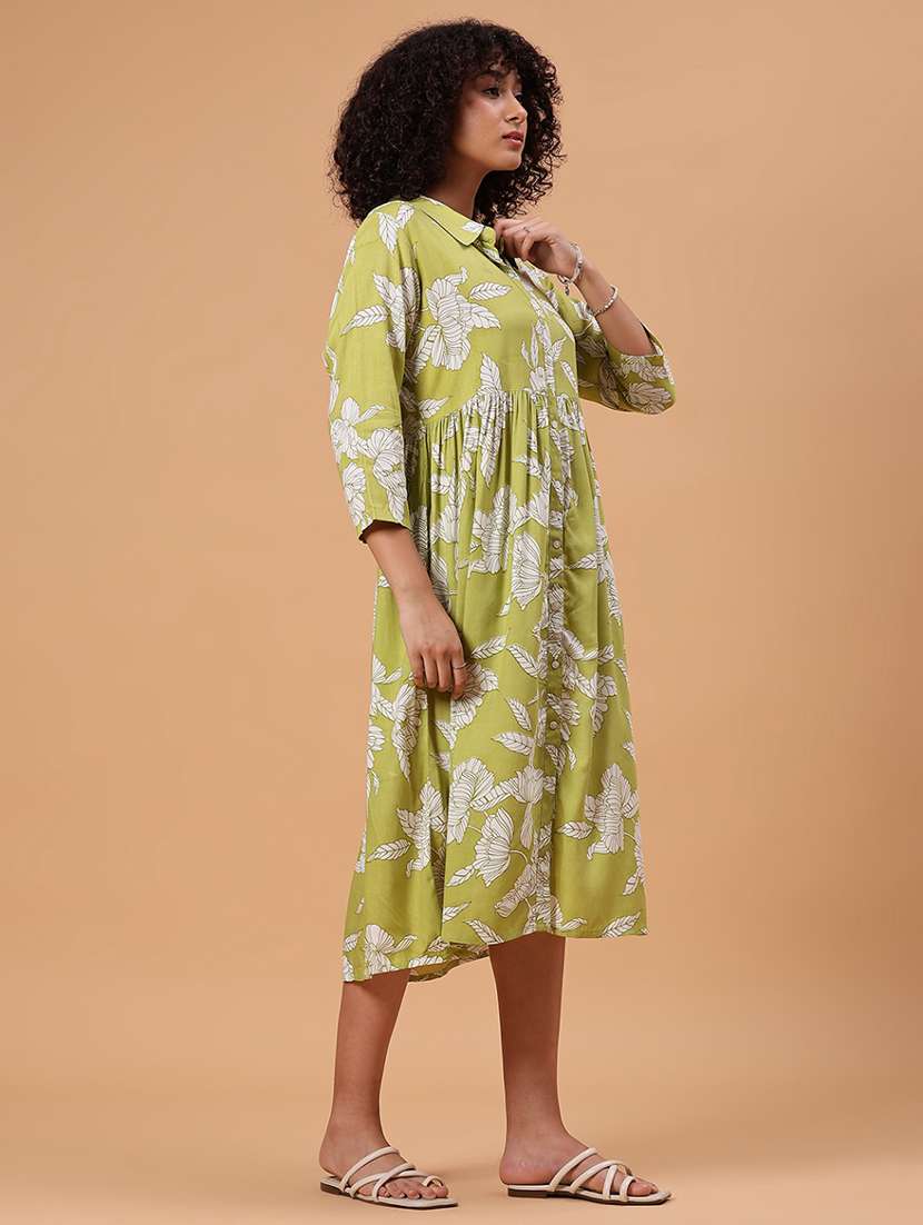 women floral printed three quarter sleeve a-line ethnic dress - 21914597 -  Standard Image - 2