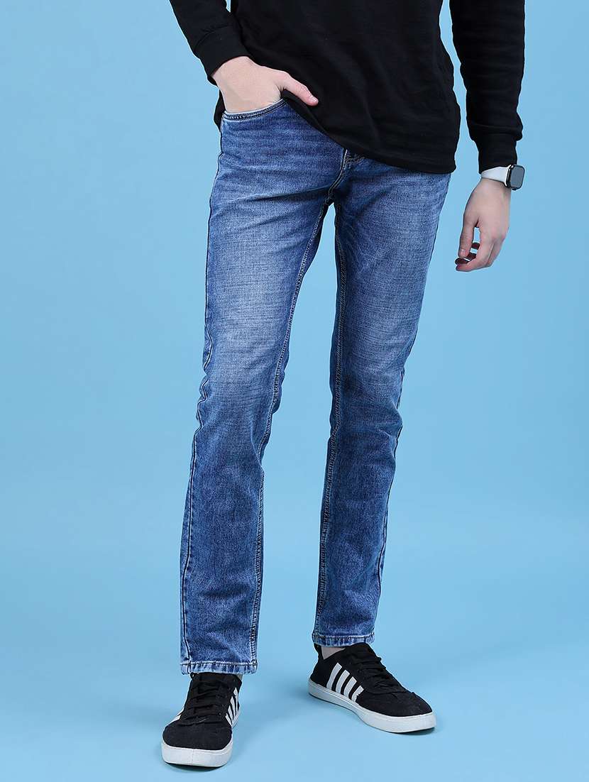 men washed mid rise full length slim fit jeans
