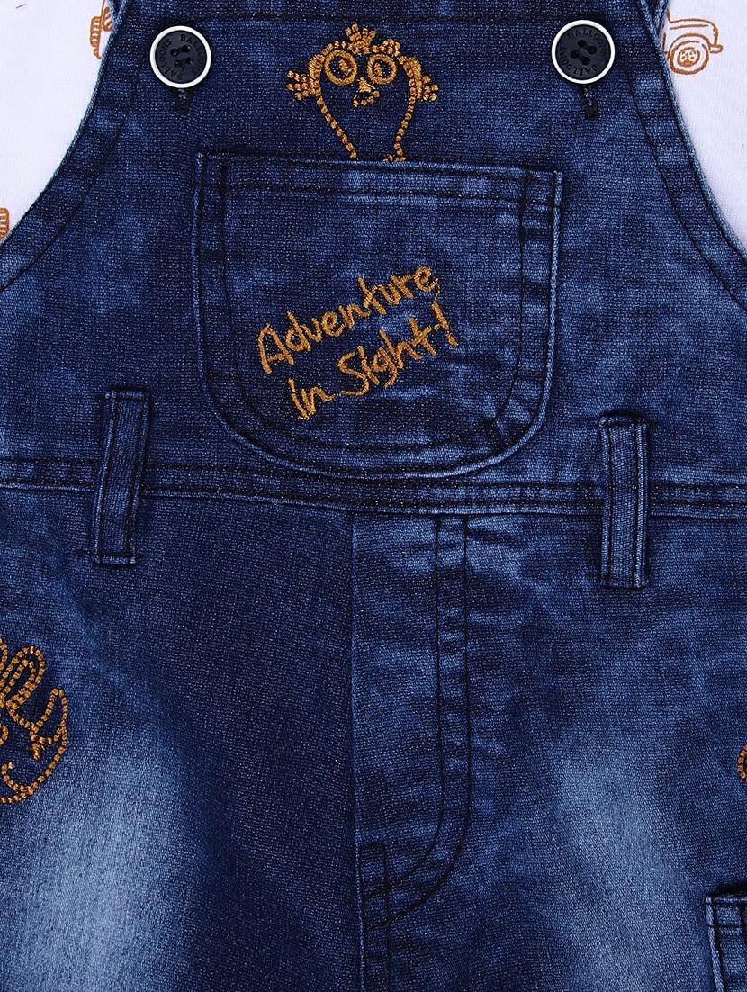 kids printed t-shirt with denim dungree set - 21914976 - Standard Image - 2