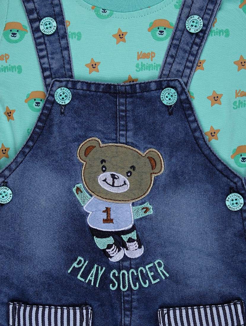 kids printed t-shirt with denim dungree set - 21914977 - Standard Image - 2