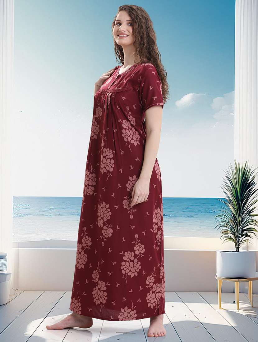 women printed short sleeves nighty - 21915361 -  Standard Image - 2