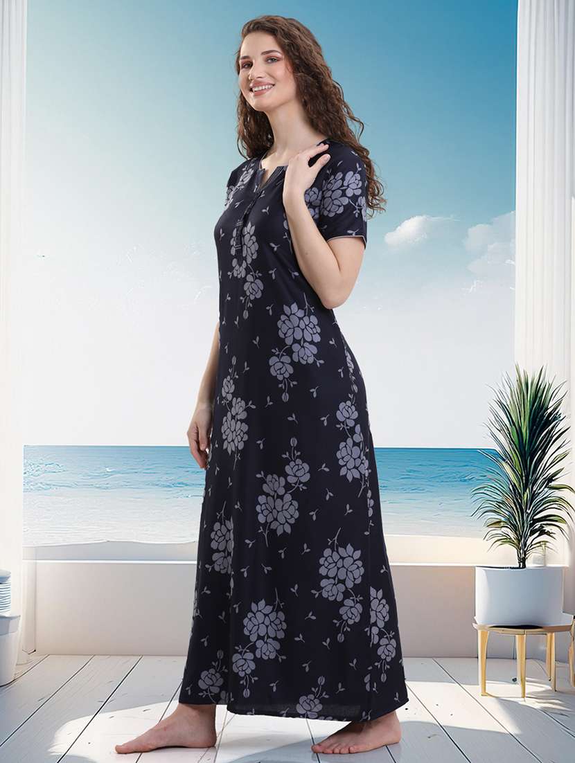 women floral printed short sleeves nighty - 21915363 -  Standard Image - 2