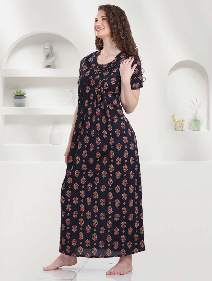 women printed short sleeves nighty - 21915374 -  Standard Image - 2